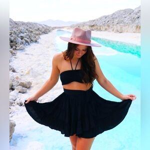 Black strapless wrap dress